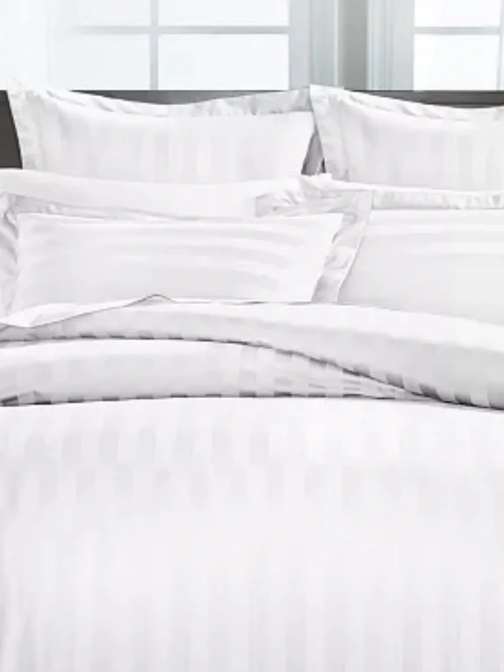 Charter Club Damask Stripe 550 TC 100% Cotton Twin Duvet Cover Set White 2PC